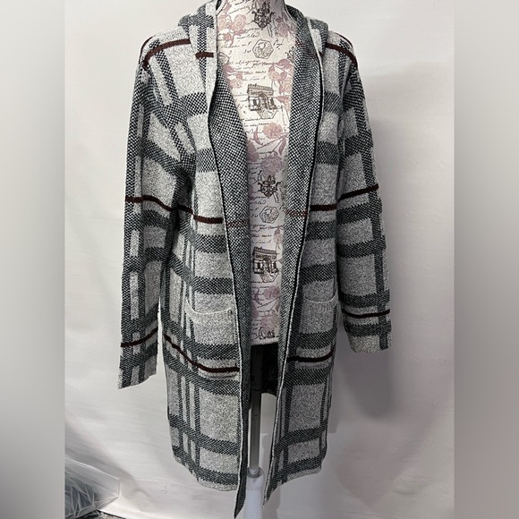 🛍️MONTEAU Black and gray hooded duster cardigan size L. - Picture 8 of 12